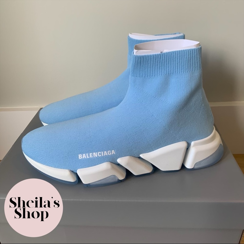 NIB Balenciaga Men’s Speed 2.0 LT Sneakers Blue Size 42 - Picture 6 of 10
